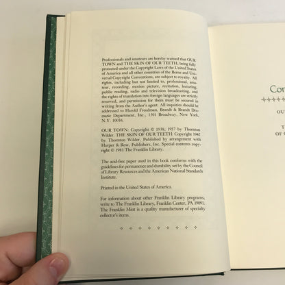 Our Town / The Skin of Our Teeth - Thornton Wilder - Franklin Library - 1983