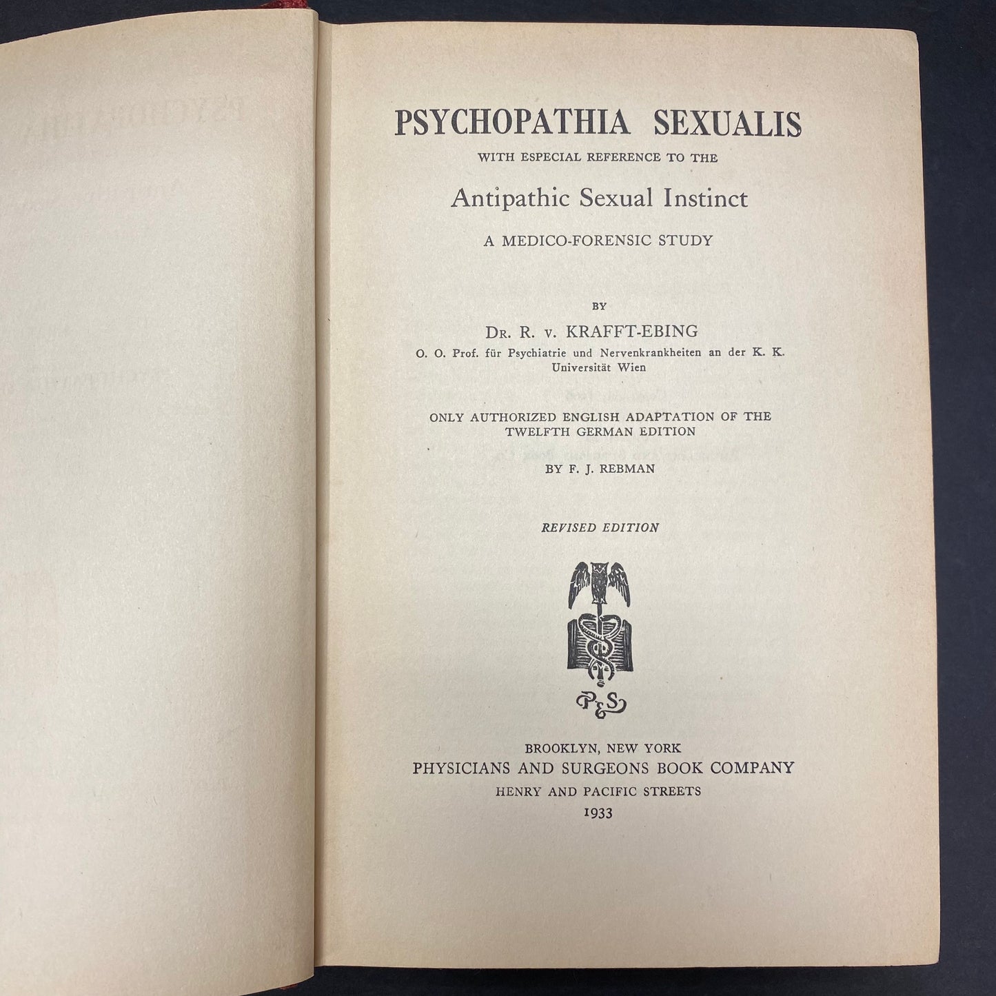 Psychopathia Sexualis - Dr. R. V. Krafft-ebing - 1933