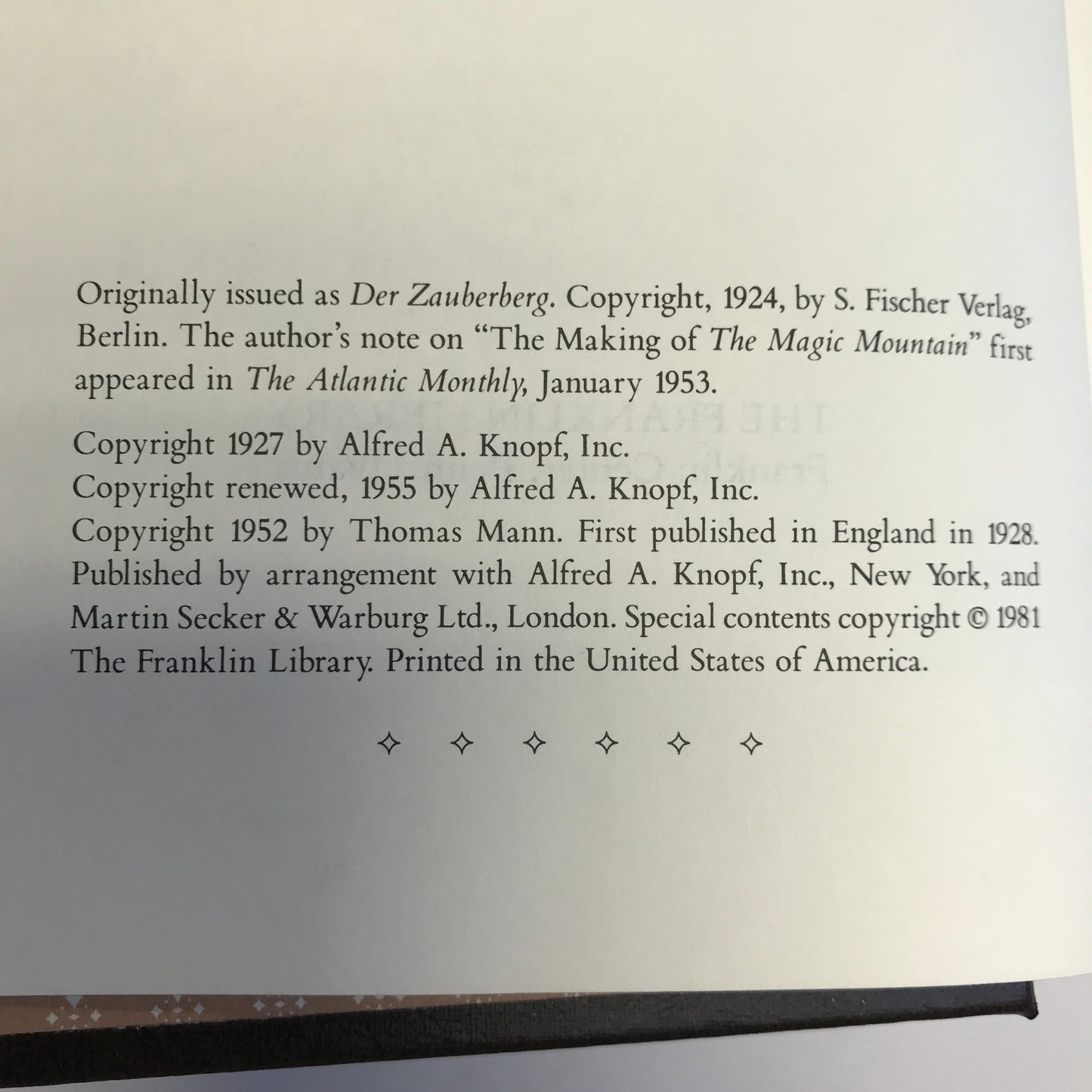 The Magic Mountain - Thomas Mann - Franklin Library - 1981