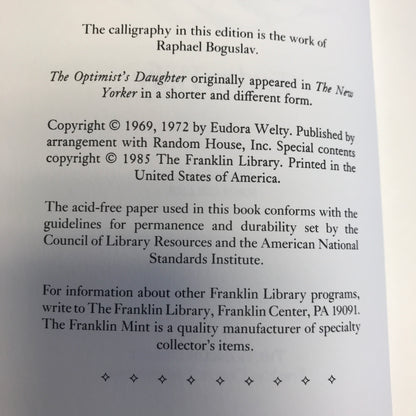 The Optimist's Daughter - Eudora Welty - Franklin Library - 1985