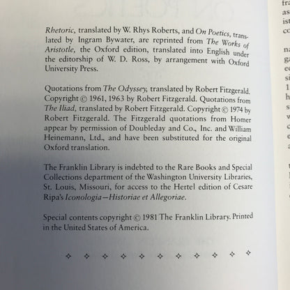 Rhetoric and On Poetics - Aristotle - Franklin Library - 1981