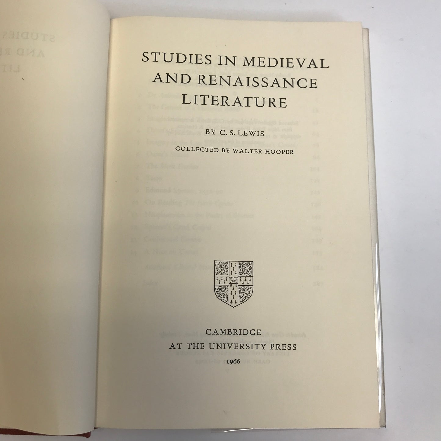 Studies in Medieval and Renaissance - C. S. Lewis - 1st Edition - 1966