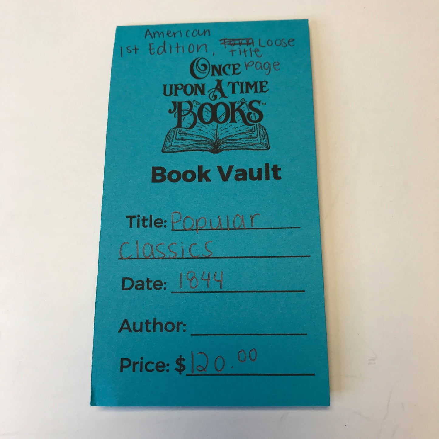 Popular Classics - 1844 - First American Edition - Loose Title Page