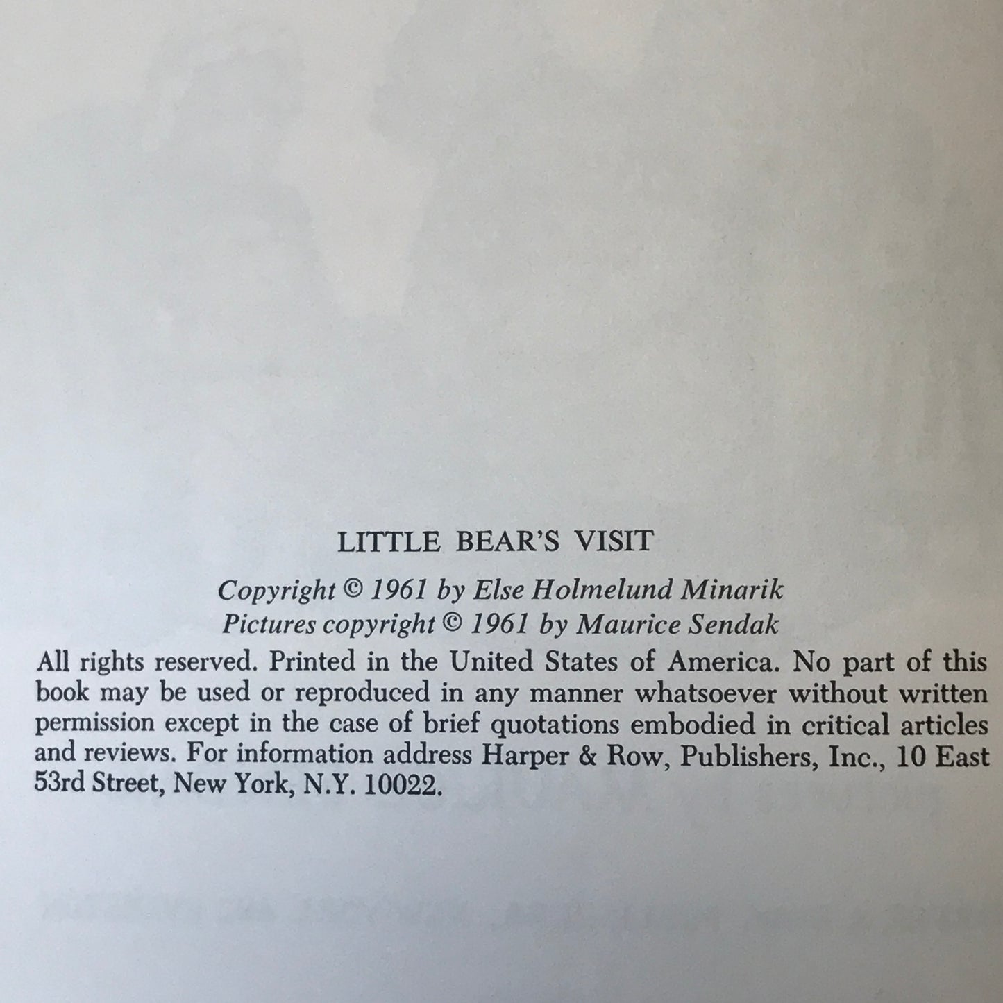 Little Bear's Visit - Else Holmelund Minarik - 1961 - 1st Thus