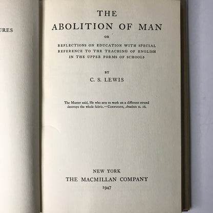 The Abolition of Man - C.S. Lewis - 1947 - 1st Edition