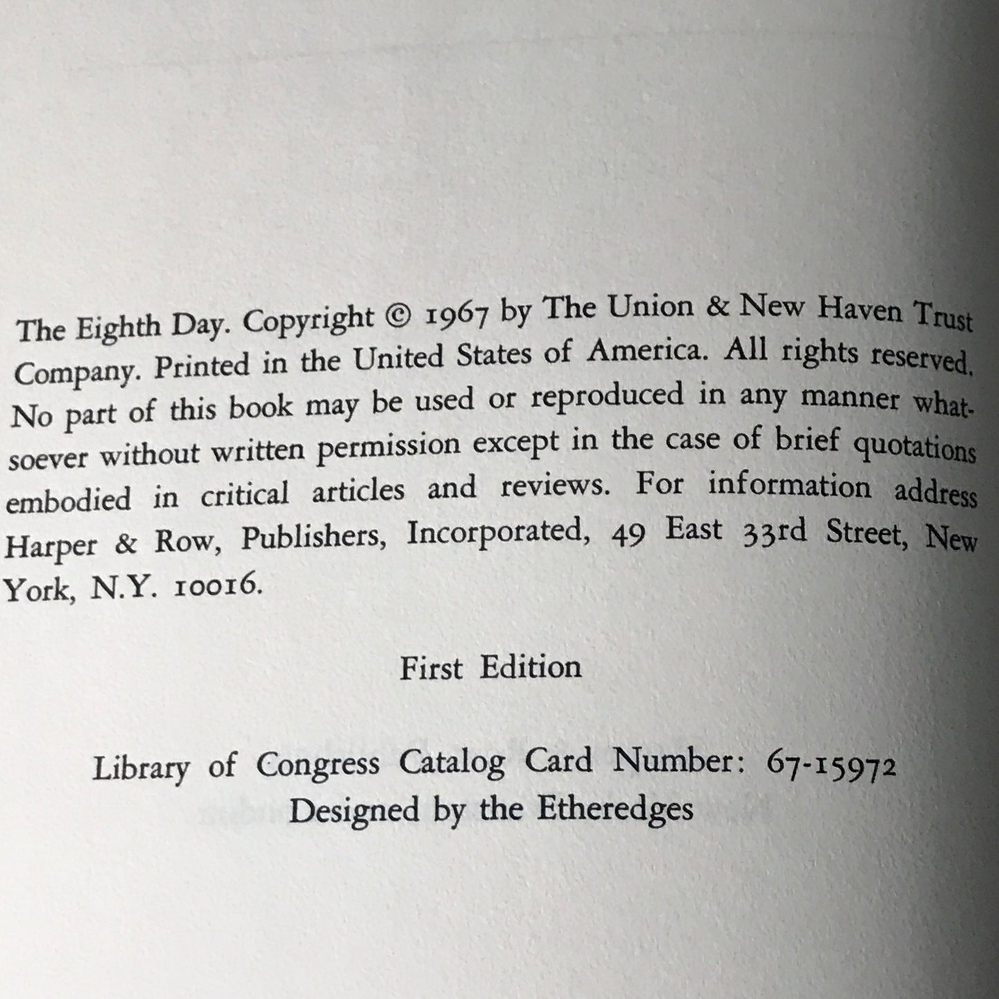 The Eighth Day - Thornton Wilder - 1967 - 1st Edition