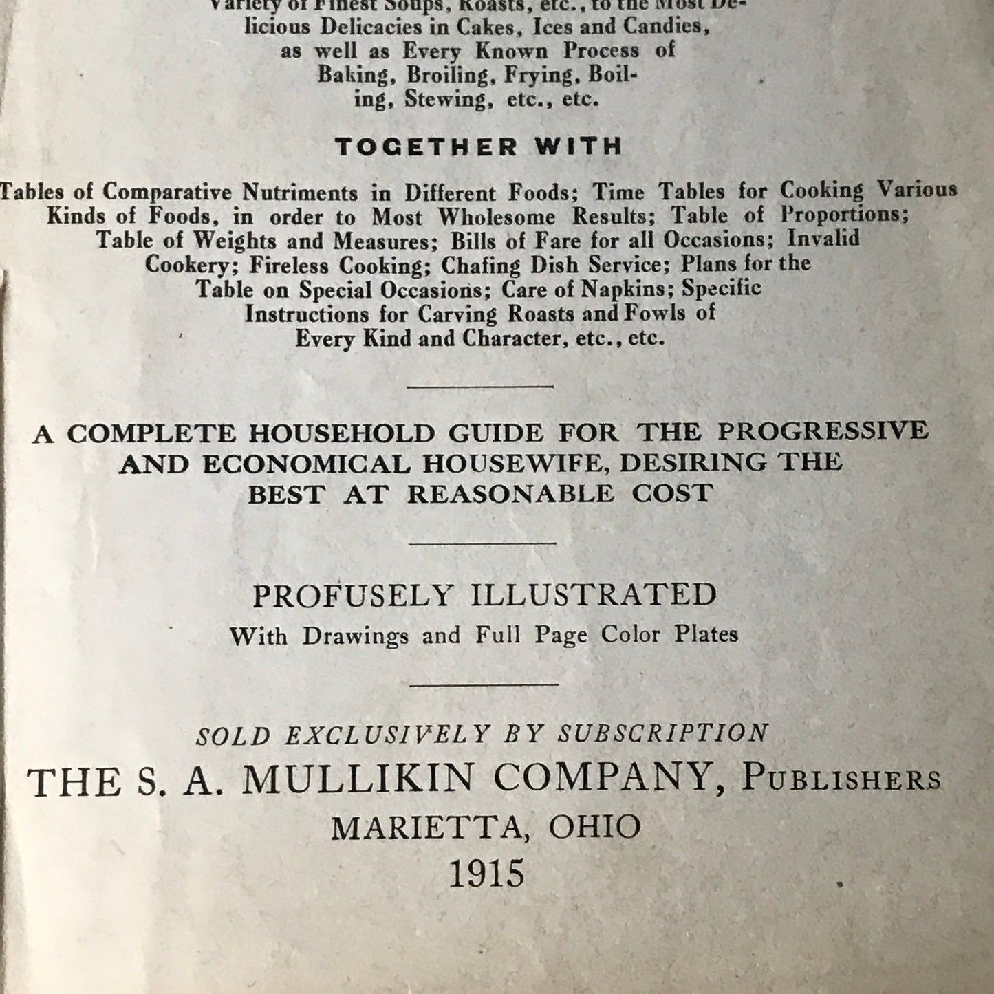 The Kitchen Companion - S. A. Mullikin Company - 1915 - Loose Pages, Cover, and Spine