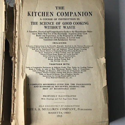 The Kitchen Companion - S. A. Mullikin Company - 1915 - Loose Pages, Cover, and Spine