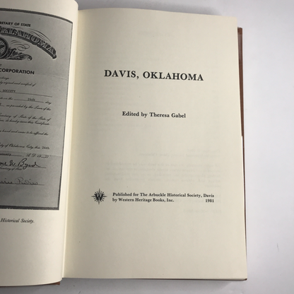 Davis, Oklahoma - Arbuckle Historical Society - Theresa Gable - Signed - 1981