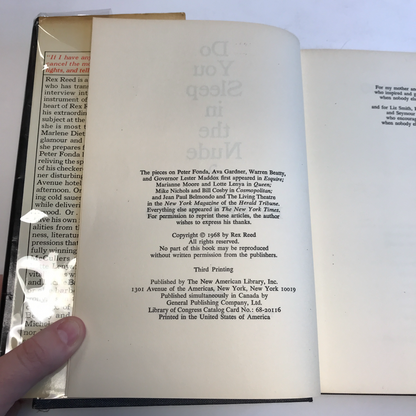 Do You Sleep in the Nude? - Rex Reed - 3rd Printing - 1968