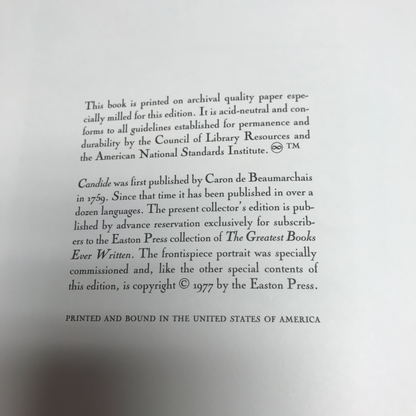 Candide - Francois Marie Aouret De Voltaire - Easton Press - 1977
