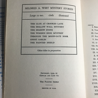 The Painted Shield - Mildred A Wirt - 1st Edition - 1939