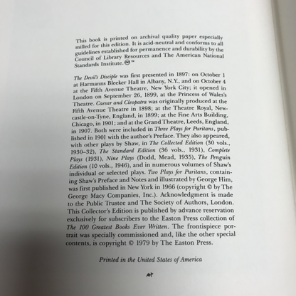 Two Plays for Puritans - George Bernard Shaw - Easton Press - 1979