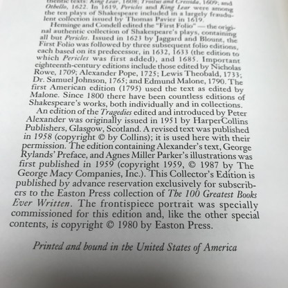 The Histories, the Tragedies, and the Comedies of Shakespeare - William Shakespeare - 3-Volume Set - Easton Press - 1980