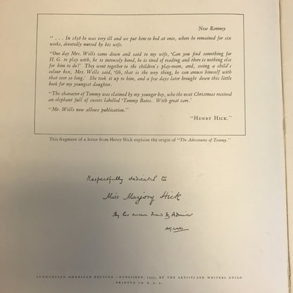 The Adventures of Tommy - H.G. Wells - The Artists and Writers Guild - 1935