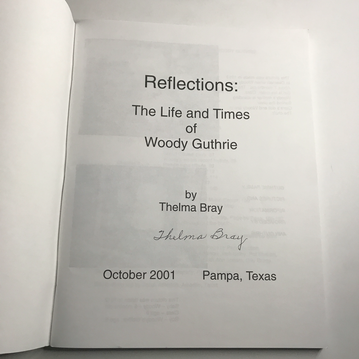 Reflections - The Life and Times of Woody Guthrie - Signed - First Print - 2001