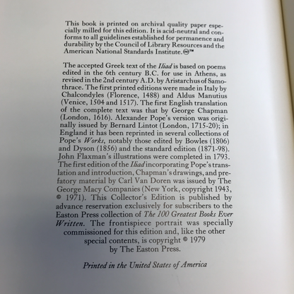 The Iliad of Homer - Easton Press - 1979