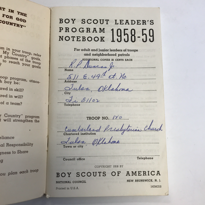 Boy Scout Leaders Program Notebook - 1958-59 - Boy Scouts Of America