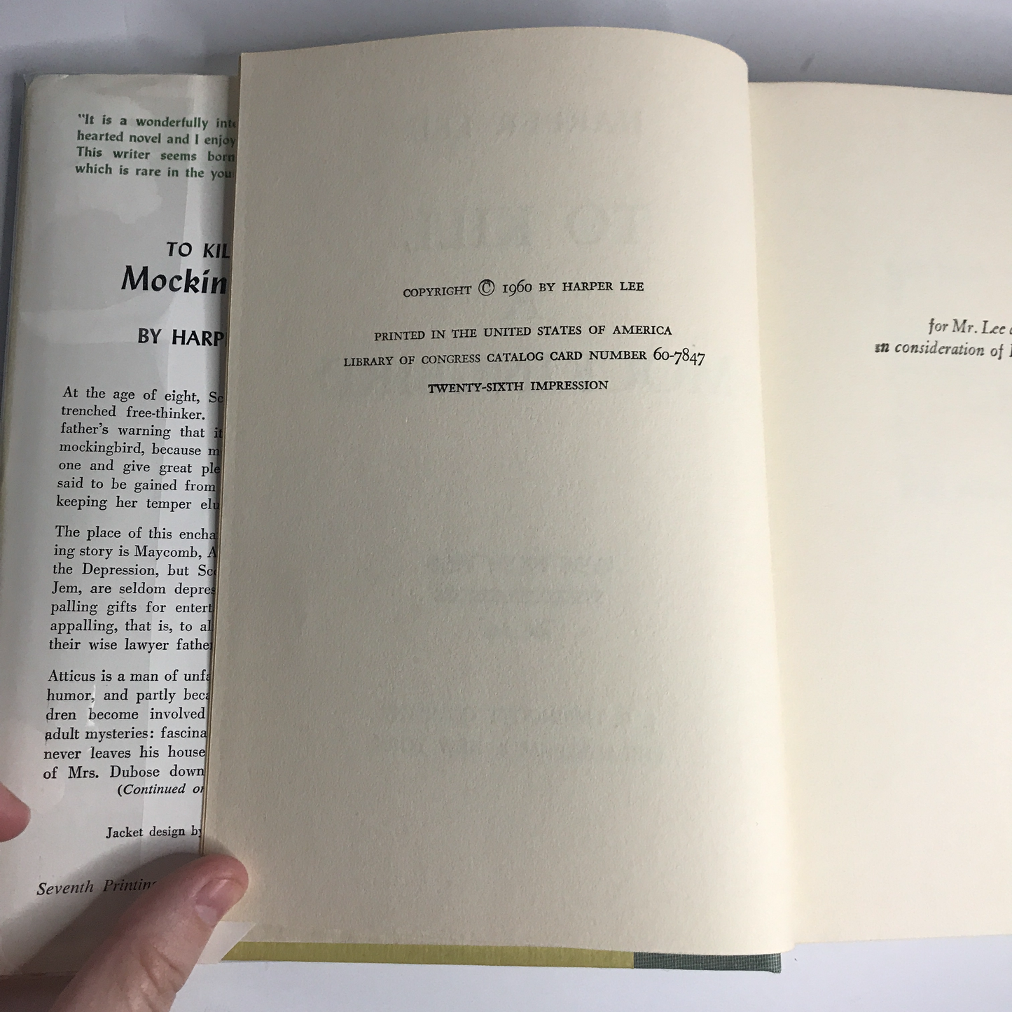 To Kill A Mockingbird - Harper Lee - 26th printing with 7th print Dust Jacket - 1960