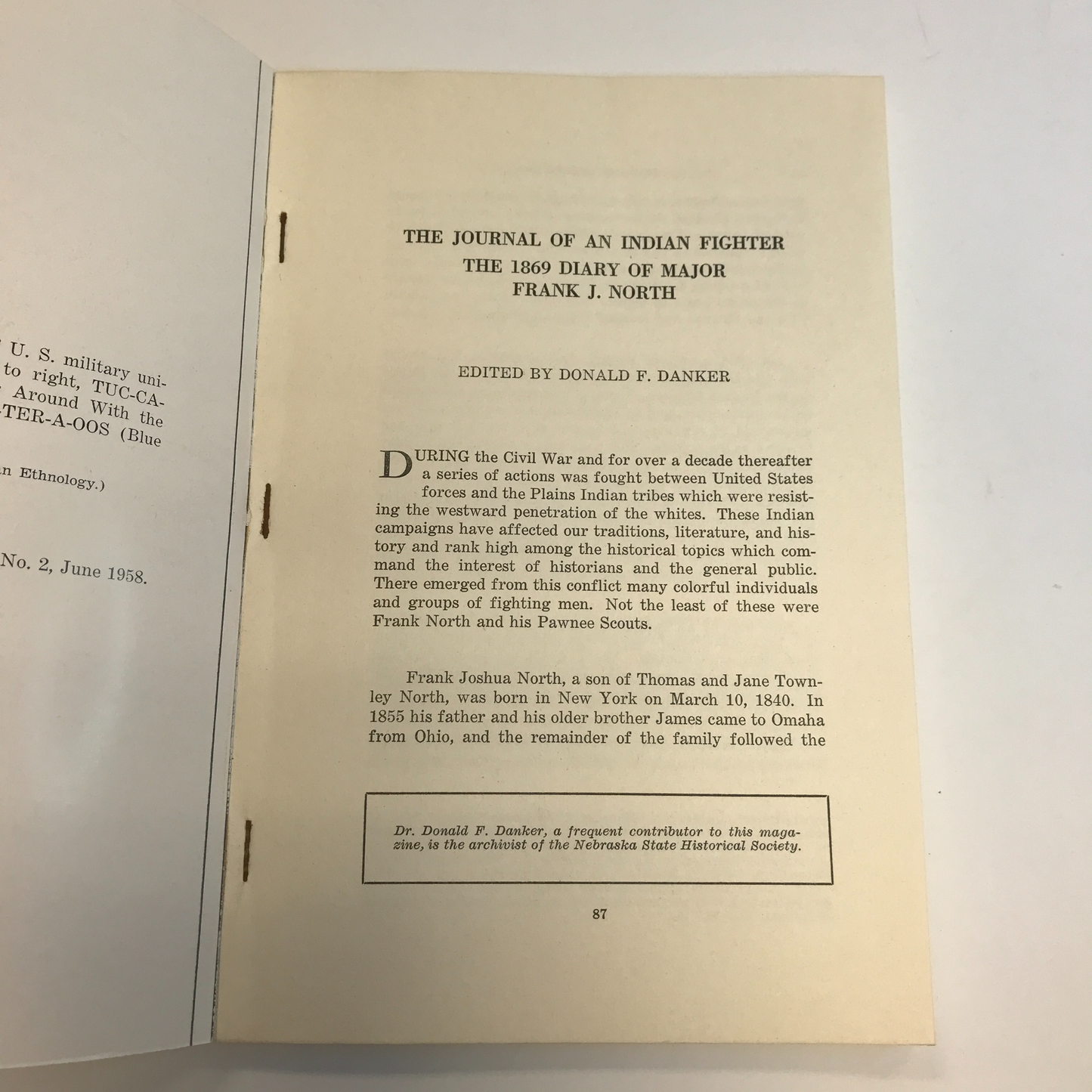 The Journal of an Indian Father - Major Frank J. North - 1958