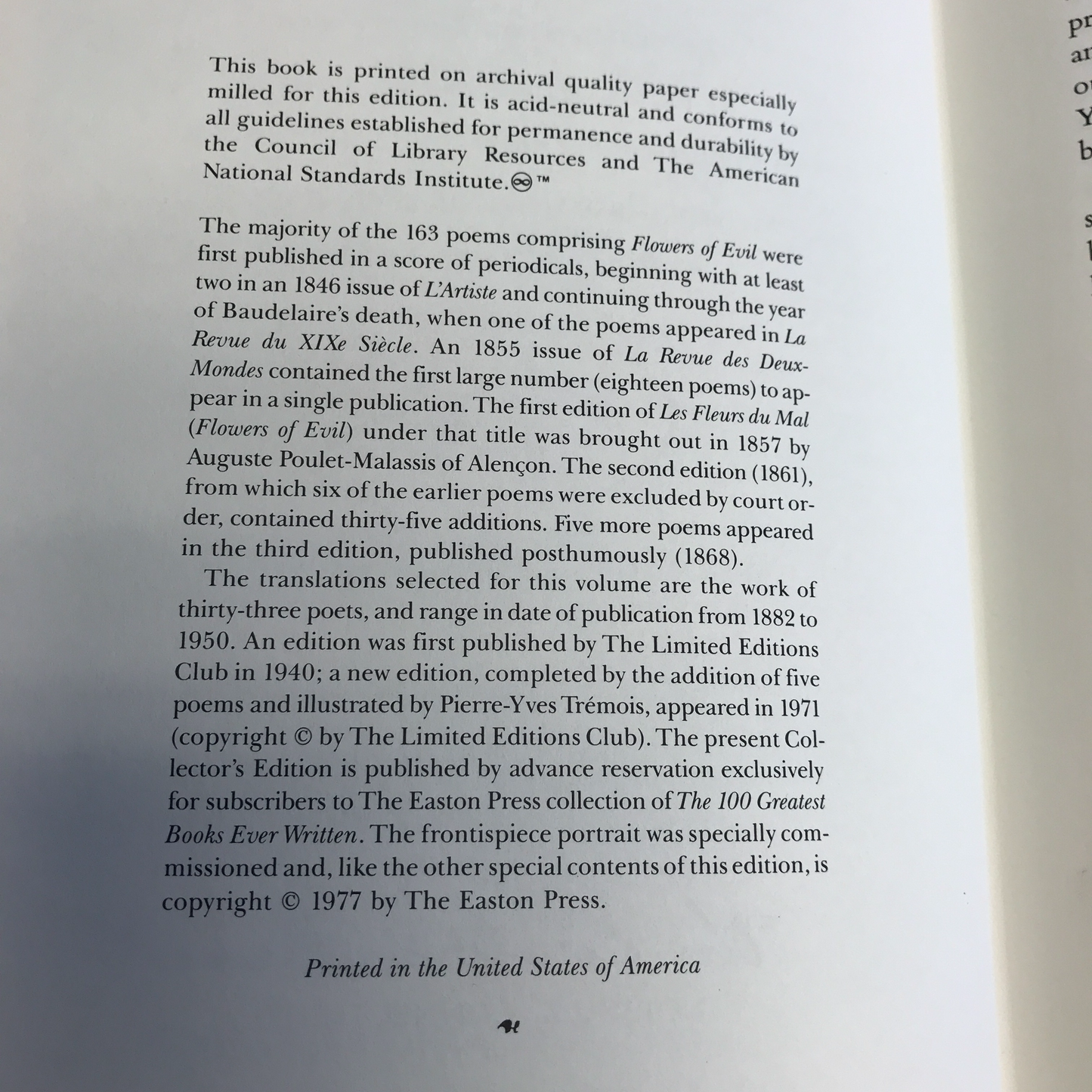 Flowers of Evil - Charles Baudelaire - Easton Press - 1977