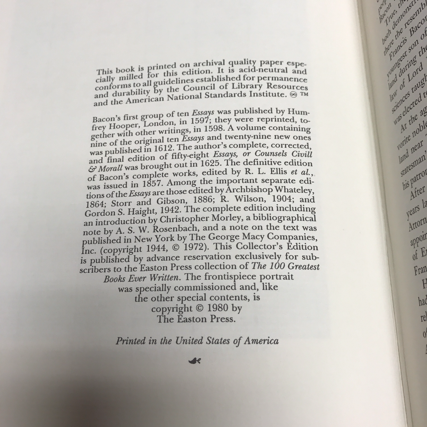 The Essayes of Francis Bacon - Sir Francis Bacon - Easton Press - 1980