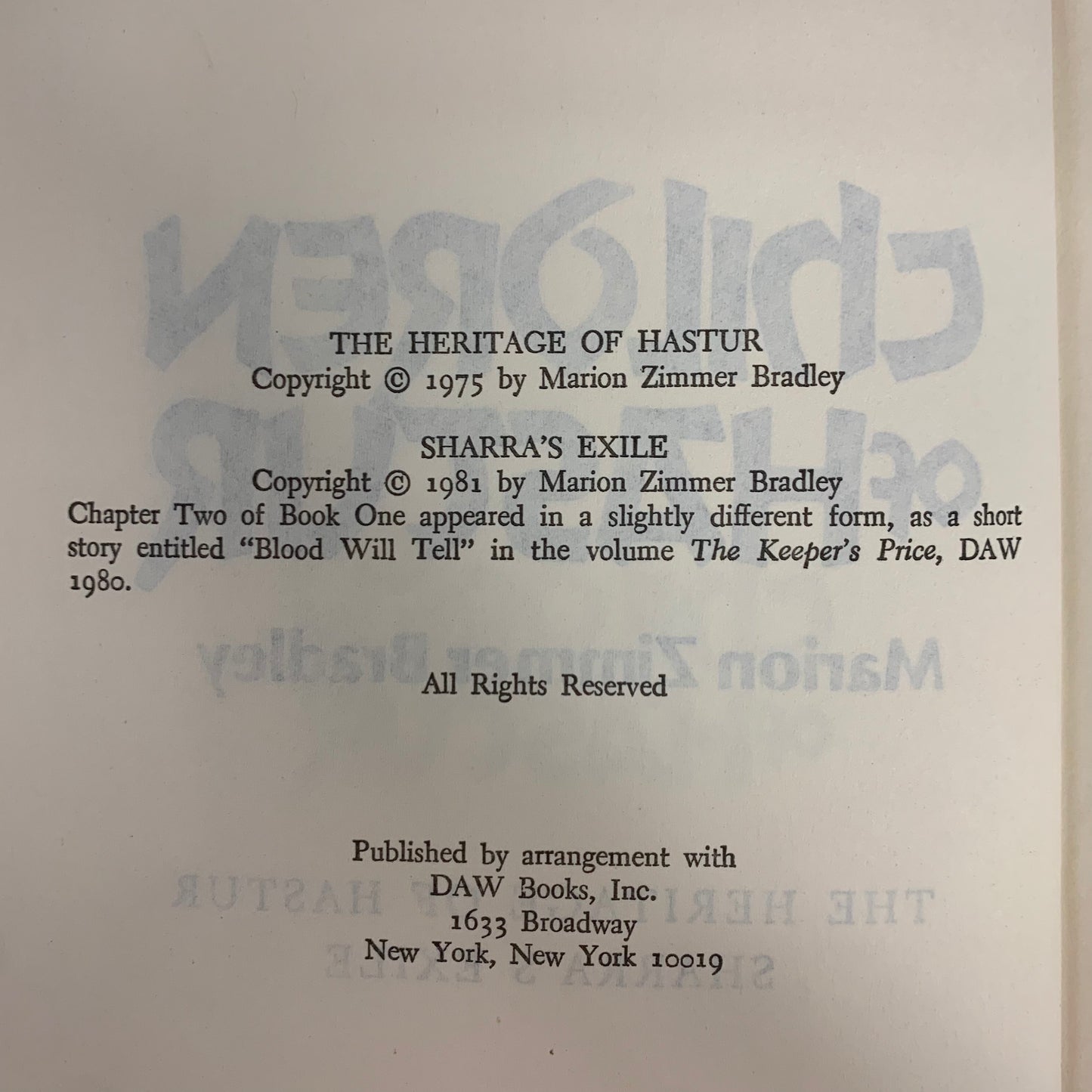 Children of Hastur - Marion Zimmer Bradley - Book Club Edition - 1981