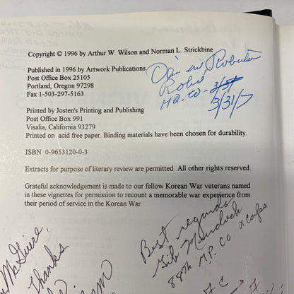 Faces of War: Korean Vignettes - Arthur Wilson and Norman Strickbine - Multiple Signatures - 1996