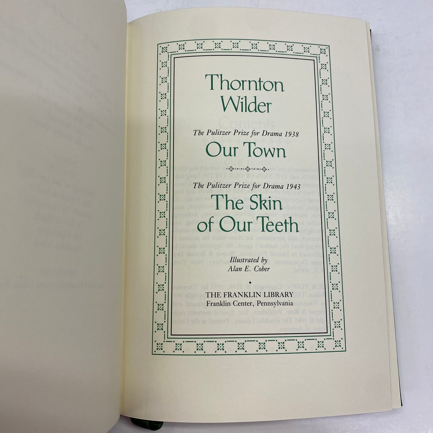 Our Town and The Skin of Our Teeth - Thornton Wilder - Franklin Library - 1983