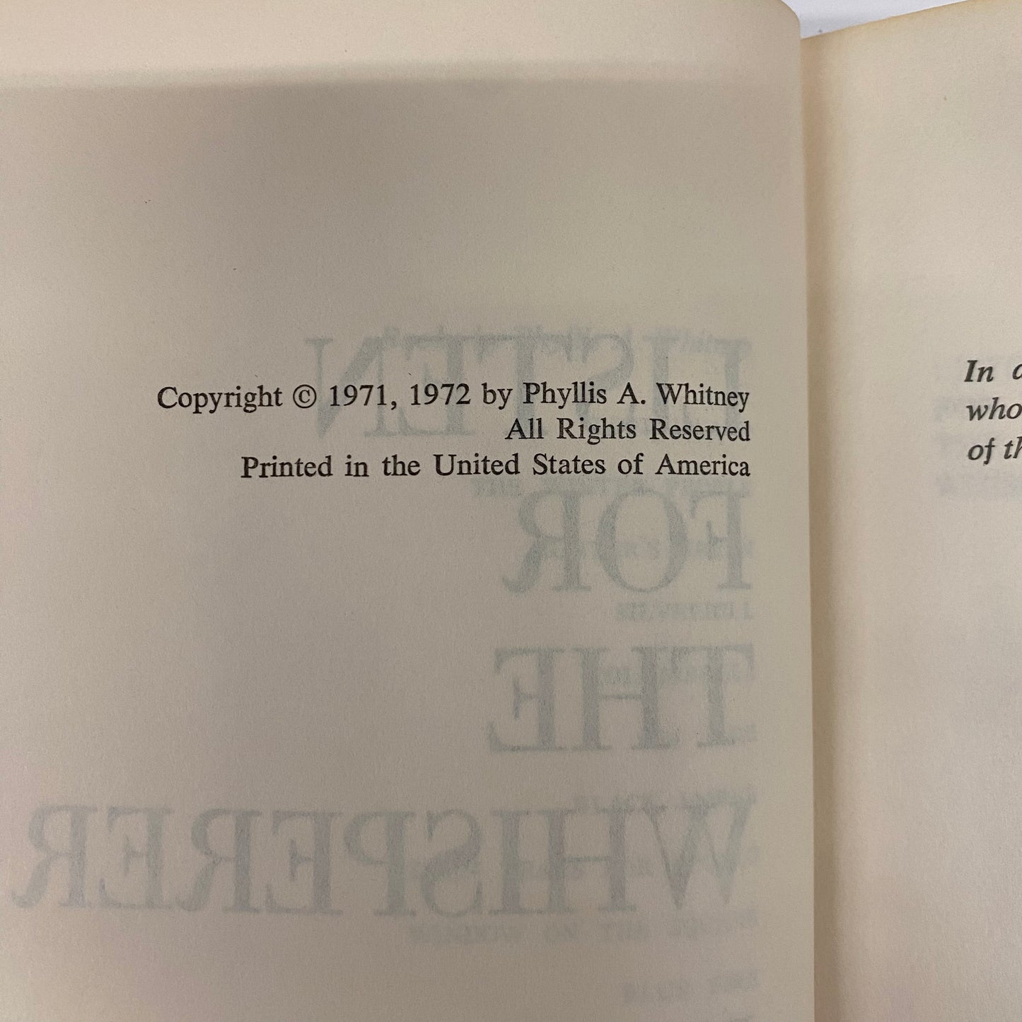 Listen for the Whisperer - Phyllis A. Whitney - Book Club Edition - 1972