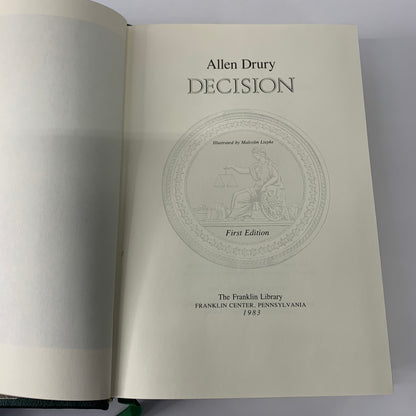 Decision - Allen Drury - 1st Edition - Signed - Franklin Library - 1983