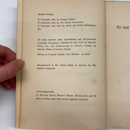 Breakfast at Tiffany’s - Truman Capote - 7th Print - 1958