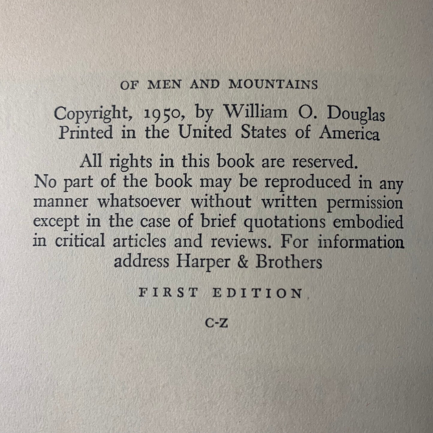 Of Men and Mountains - William O. Douglas - 1st Edition - 1950