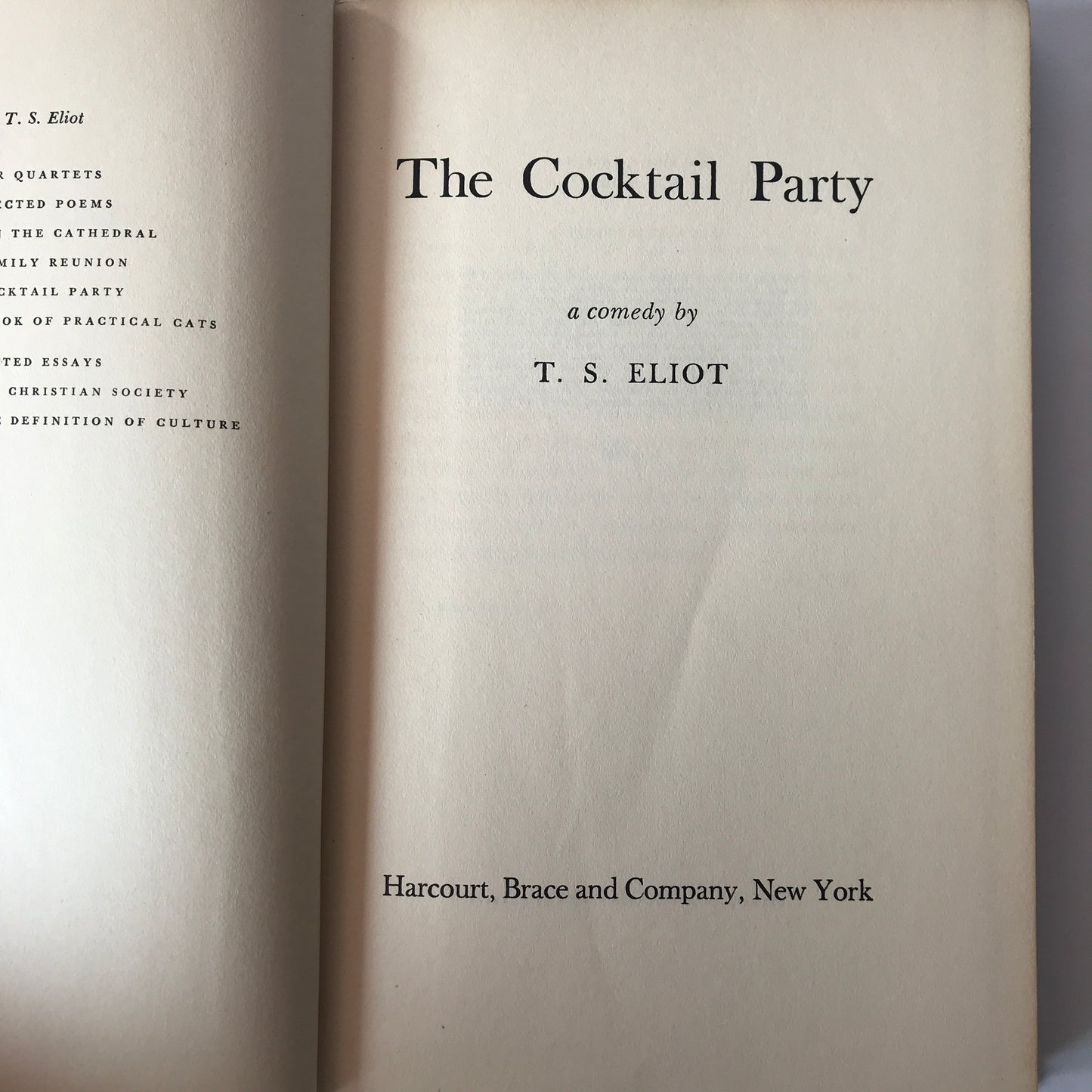The Cocktail Party - T. S. Eliot - Book Club Edition - Early Print - 1950