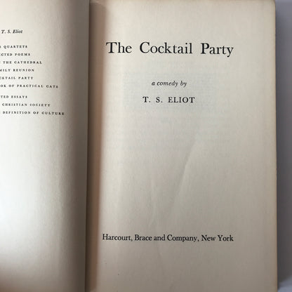 The Cocktail Party - T. S. Eliot - Book Club Edition - Early Print - 1950