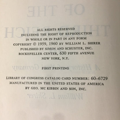 The Rise and Fall of the Third Reich - William L. Shirer - 1st Edition - 1960