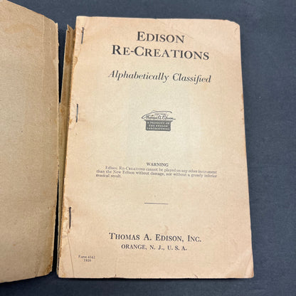 Edison Re-Creations: Alphabetically Classified - Thomas A. Edison Inc. - 1920