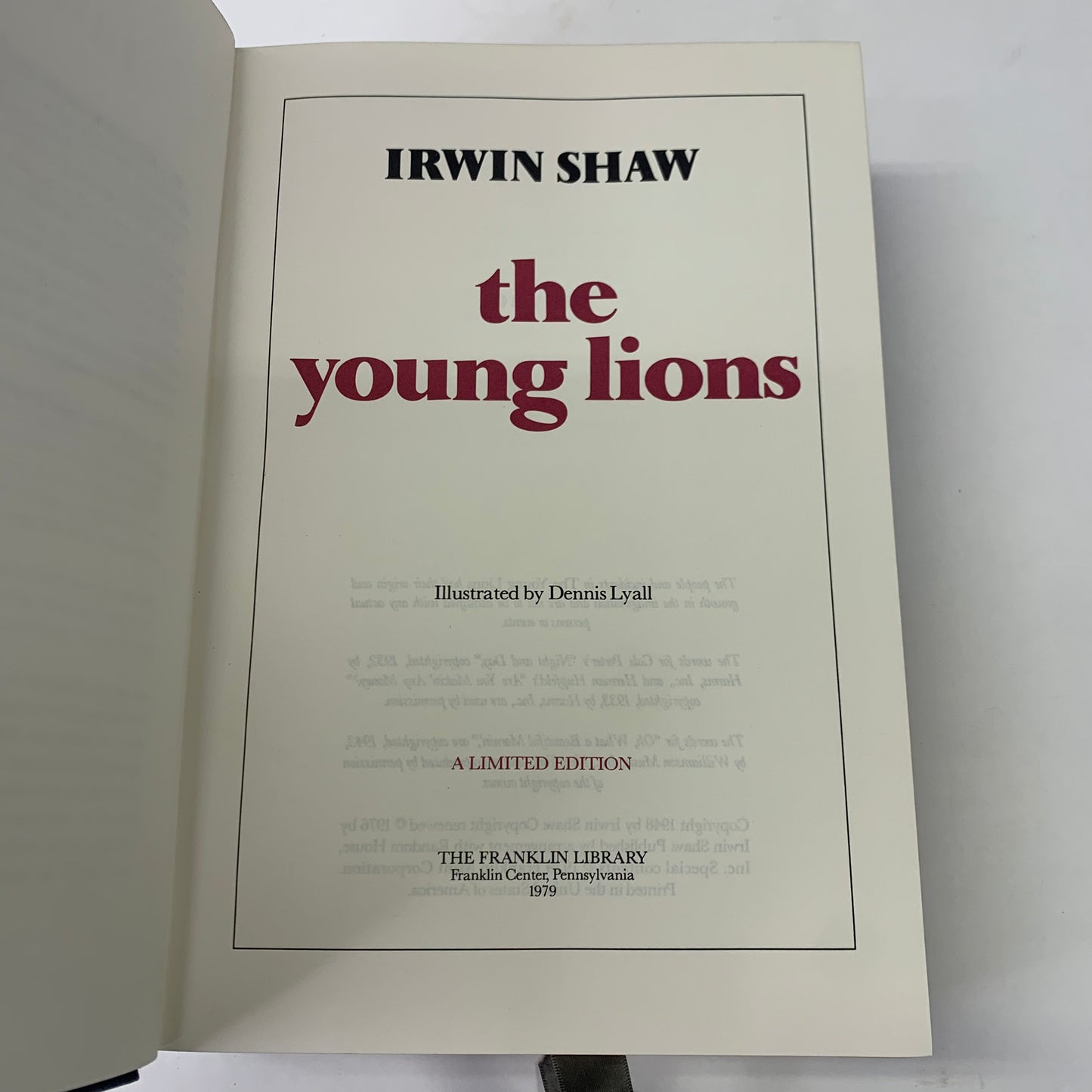 The Young Lions - Irwin Shaw - Signed - Franklin Library - 1979