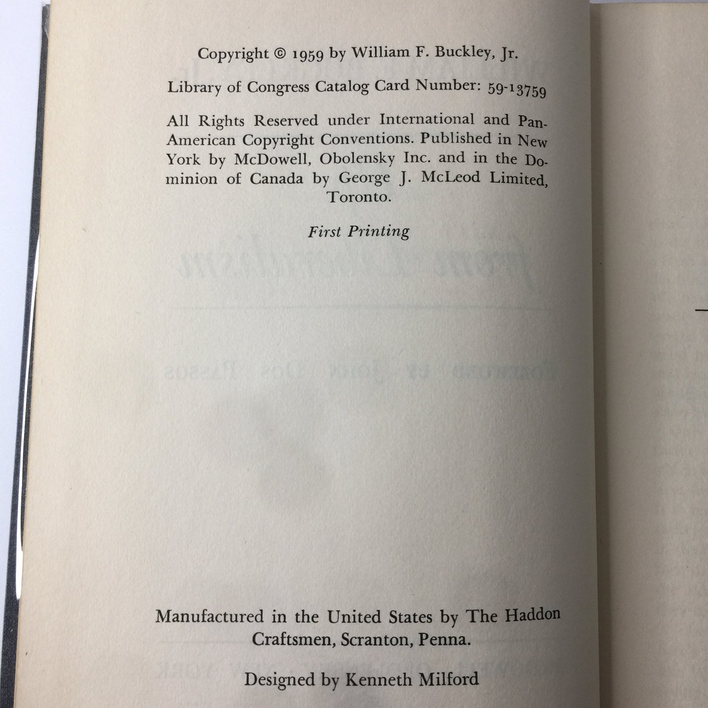 Up from Liberalism - William F. Buckley Jr - 1st Printing - 1959