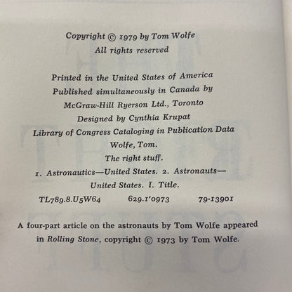 The Right Stuff - Tom Wolfe - Book Club Edition - 1979