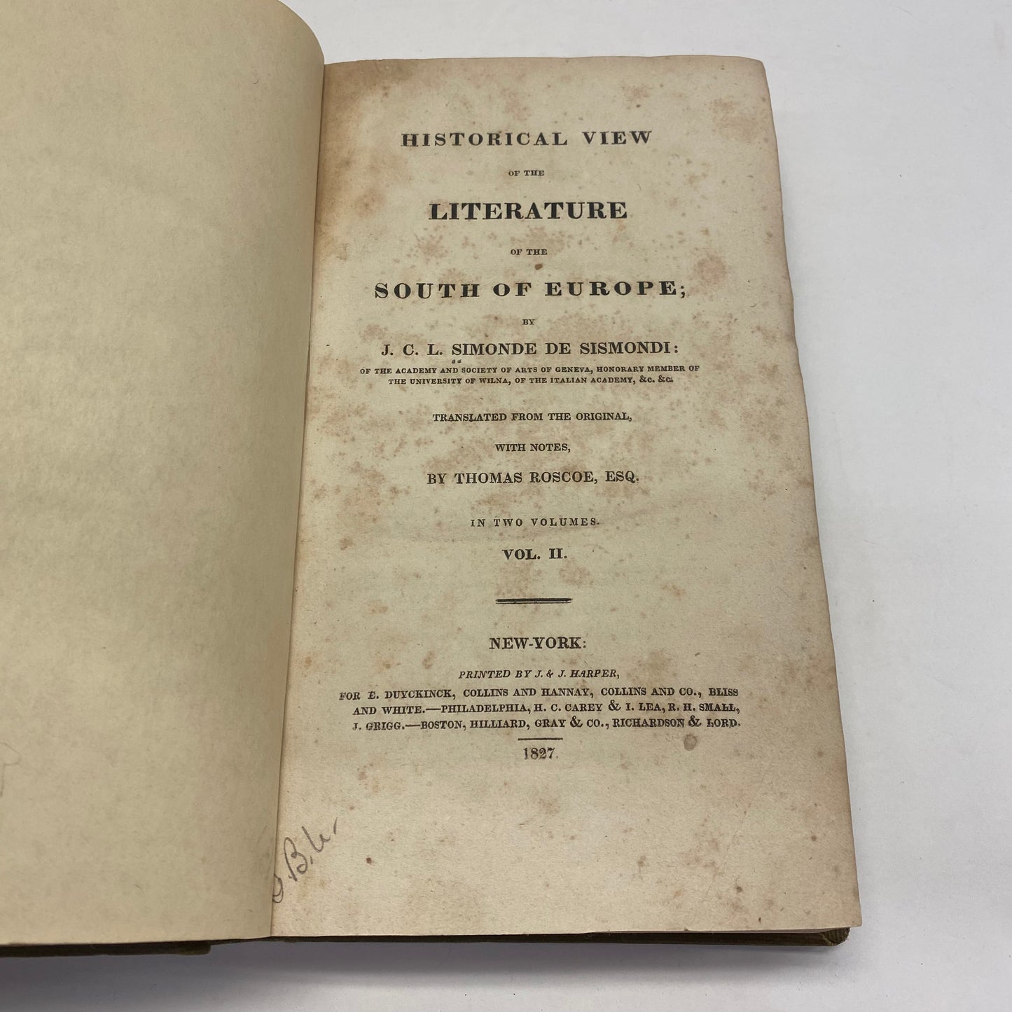 Historical Views of the Literature of the South of Europe - J. C. L. Simone de Sismondi and Thomas Roscoe - Rebound - Volume 2 - 1827