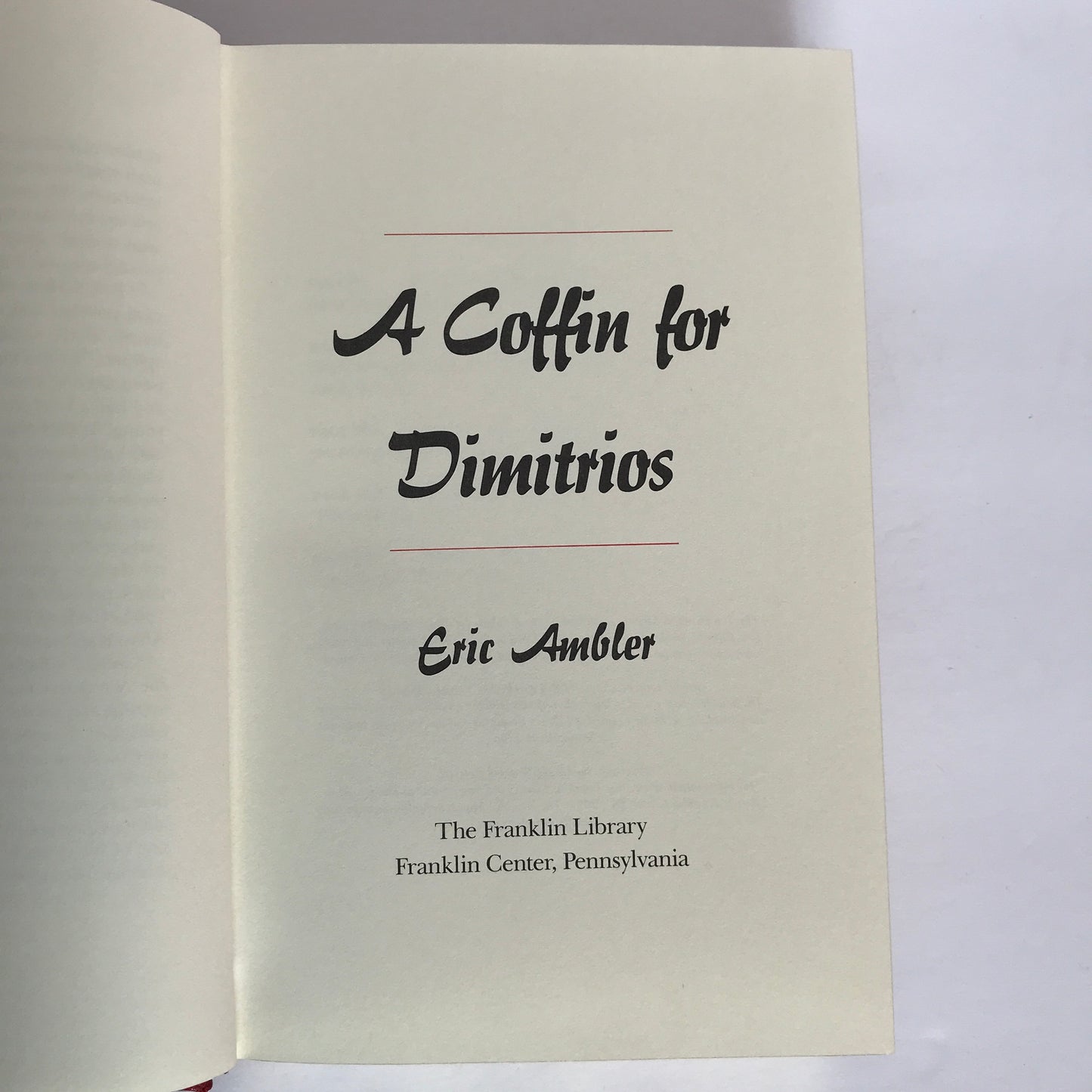 A Coffin For Dimitrios - Eric Ambler - Franklin Library - 1990