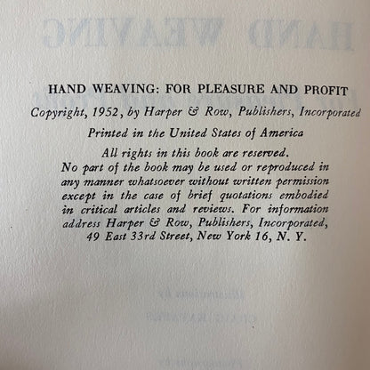 Hand Weaving For Pleasure and Profit - Harriette J. Brown - 1952