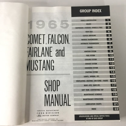 Comet, Falcon, Fairlane and Mustang Shop Manual - Various - 1st Print - 1965