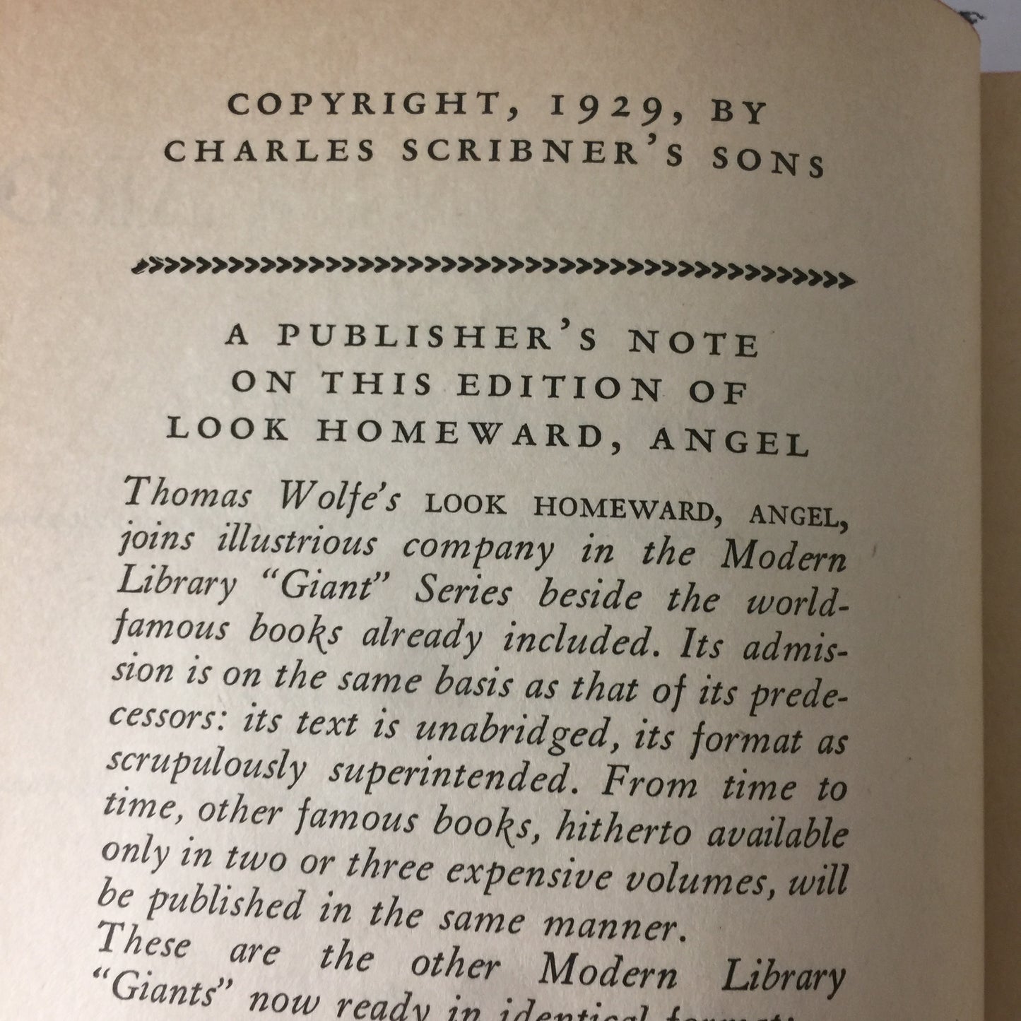 Look Homeward, Angel - Thomas Wolfe - Modern Library - 1929