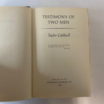 Testimony of Two Men - Taylor Caldwell - 1st Edition - 1968