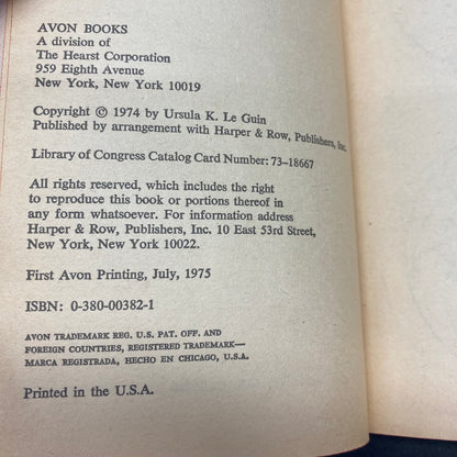 The Dispossessed - Ursula K. Le Guin - 1st Thus - 1975