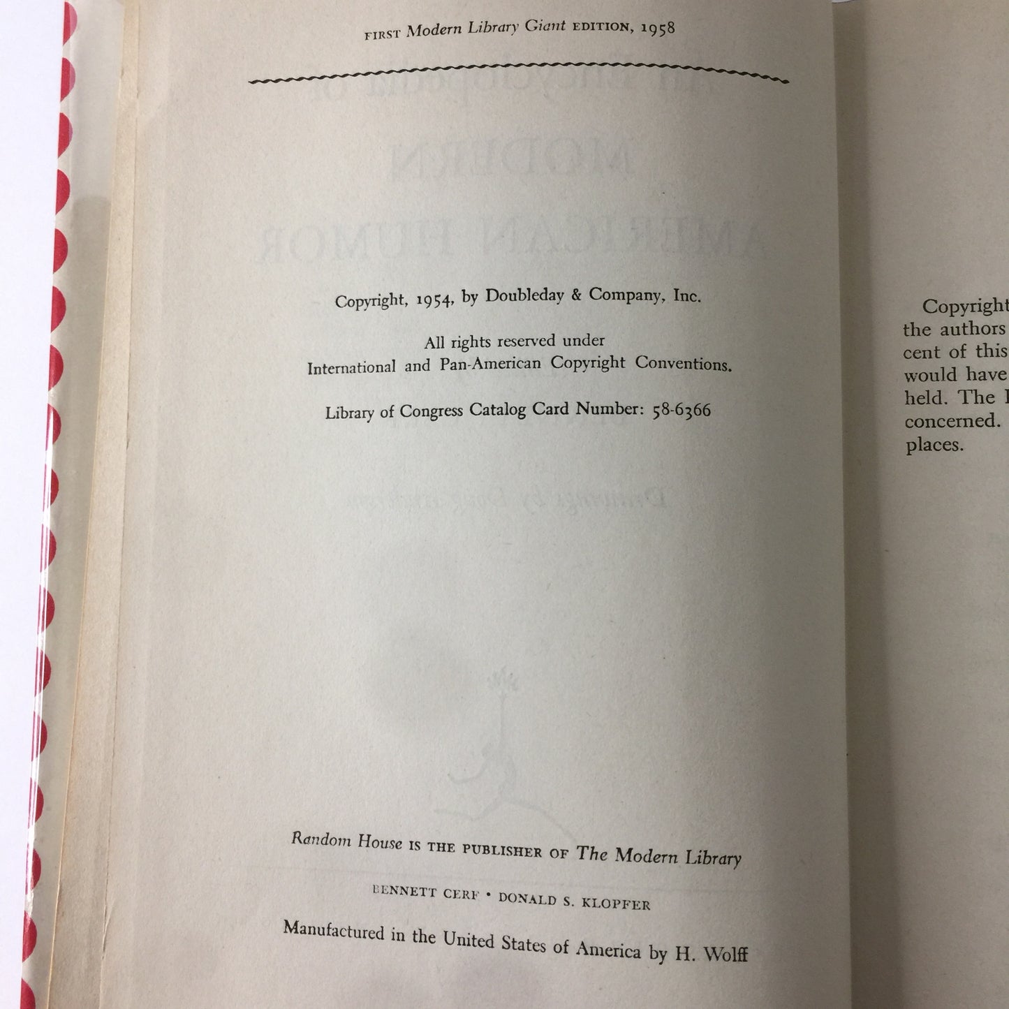 An Encyclopedia of Modern American Humor - Edited By Bennett Cerf - Modern Library - 1958