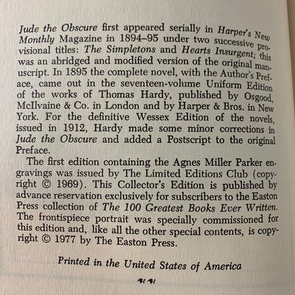 Jude The Obscure - Thomas Hardy - Easton Press - 1977