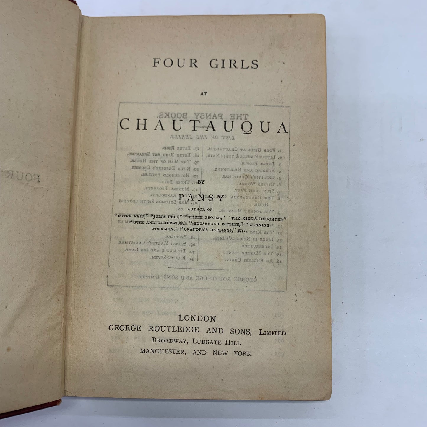 Four Girls at Chautauqua - Pansy - Later Reprint - Date Unknown